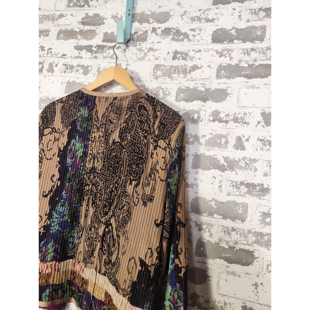 Boho Floral‎ Pleated Cardigan Large Muticolor Abstract Artsy Open Front Jacket - Picture 10 of 16